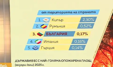 България е на трето място по опожарени територии в ЕС