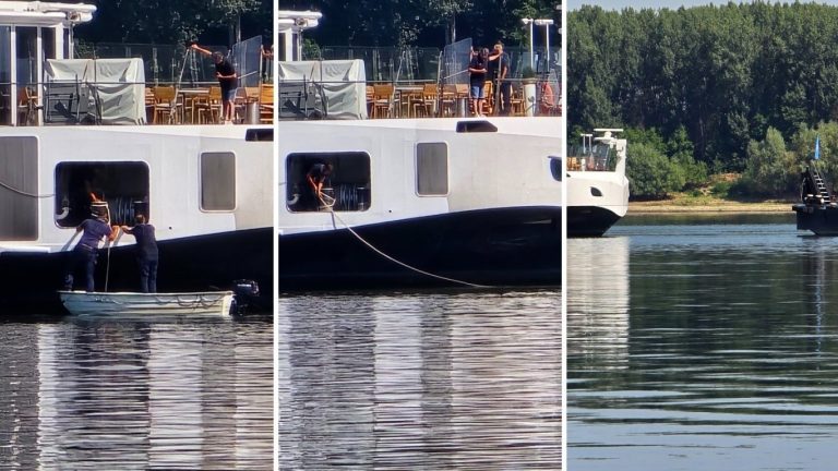 Борба с речното дъно: Как спасяват заседнал круизен гигант край Гомотарци