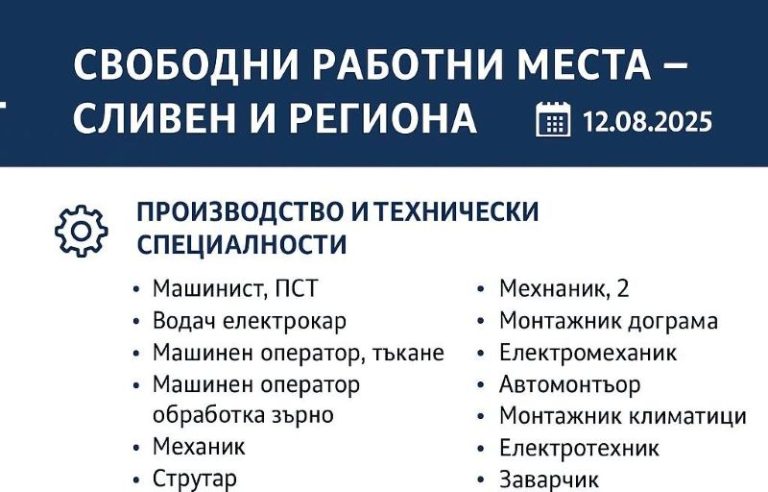 Време за нова кариера: Кои професии са най-търсени в Сливен и околността?
